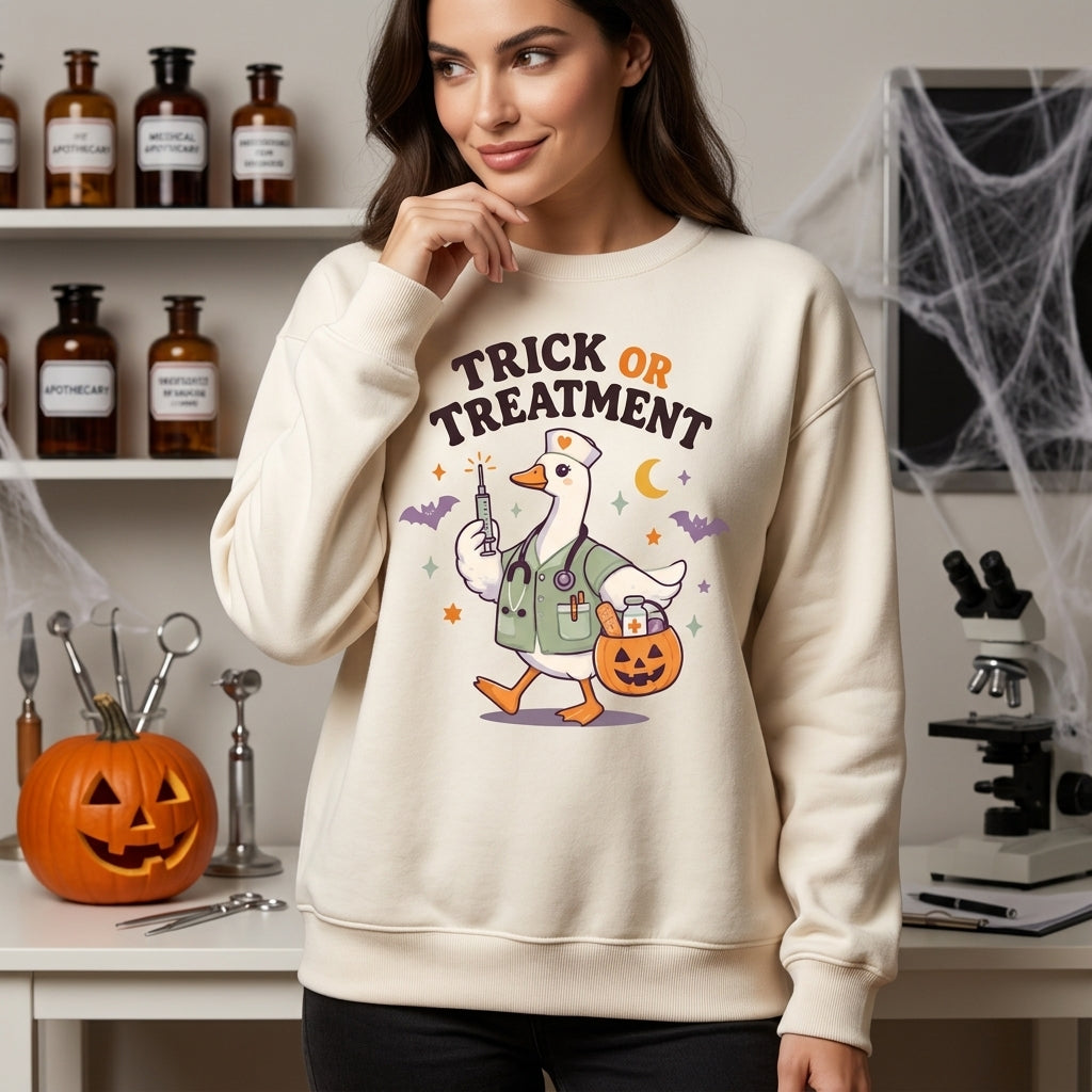 Trick Or Treatment Goose Nurse T-shirt Sweatshirt Hoodie – Halloween Nurse Gift For Women - mockup 2