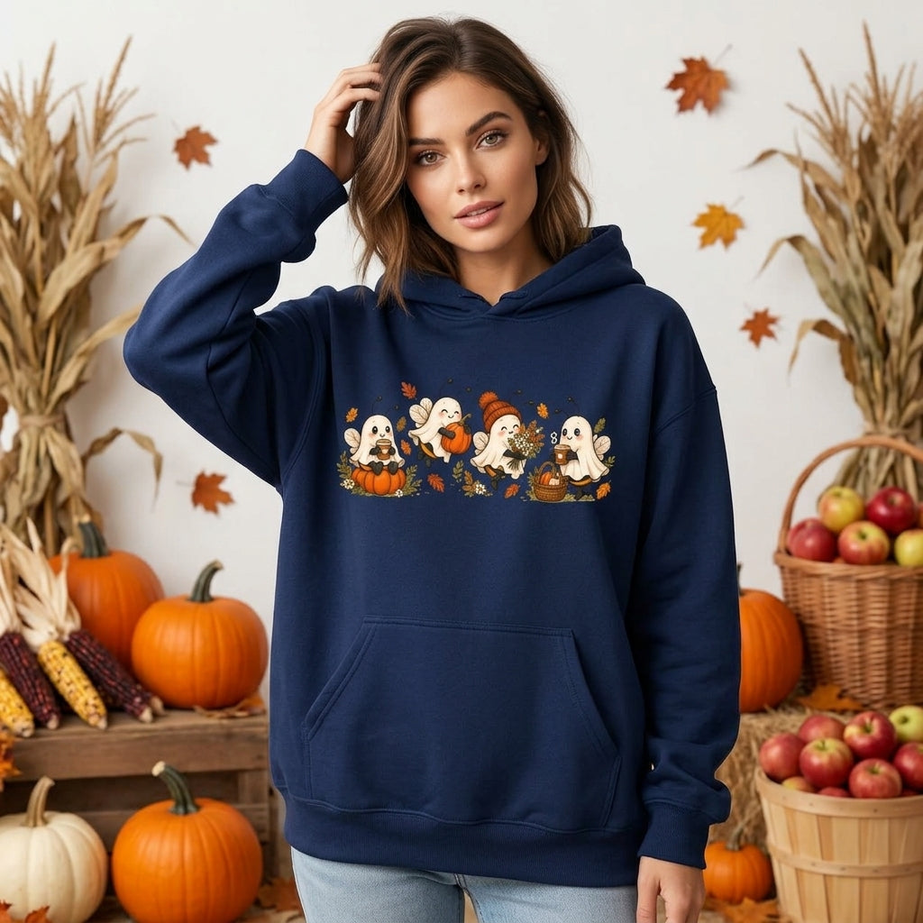 Cute Ghost Bee Halloween Autumn Coffee T-shirt Sweatshirt Hoodie – Fall Lover Gift - mockup 3