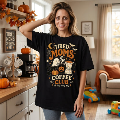 Tired Moms Coffee Club Halloween Mom Shirt T-shirt Sweatshirt Hoodie – Fall Gift - mockup 1