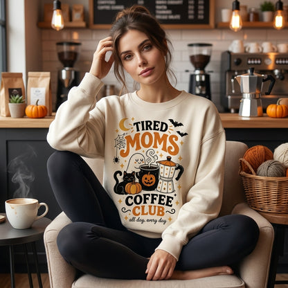 Tired Moms Coffee Club Halloween Mom Shirt T-shirt Sweatshirt Hoodie – Fall Gift - mockup 2