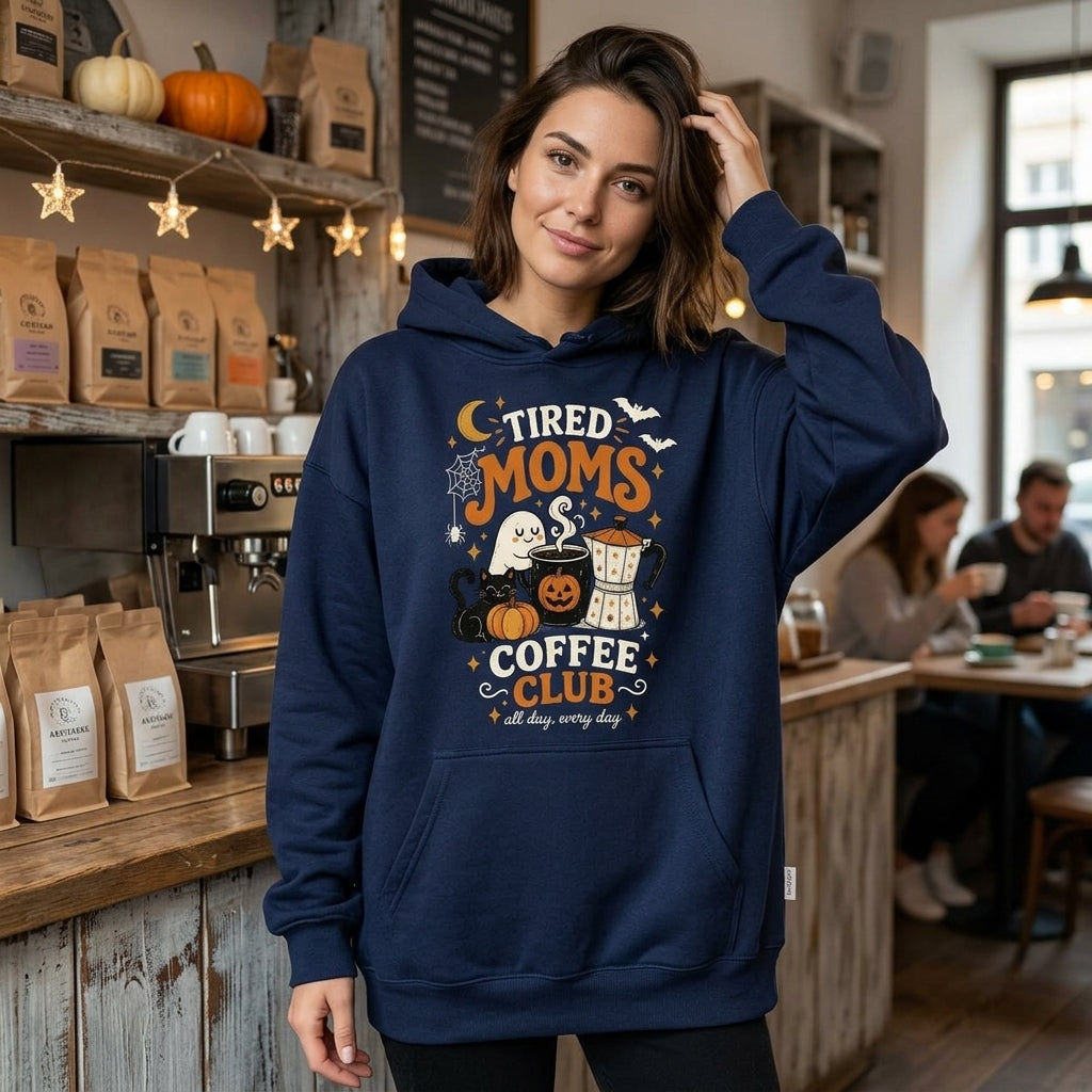 Tired Moms Coffee Club Halloween Mom Shirt T-shirt Sweatshirt Hoodie – Fall Gift - mockup 3