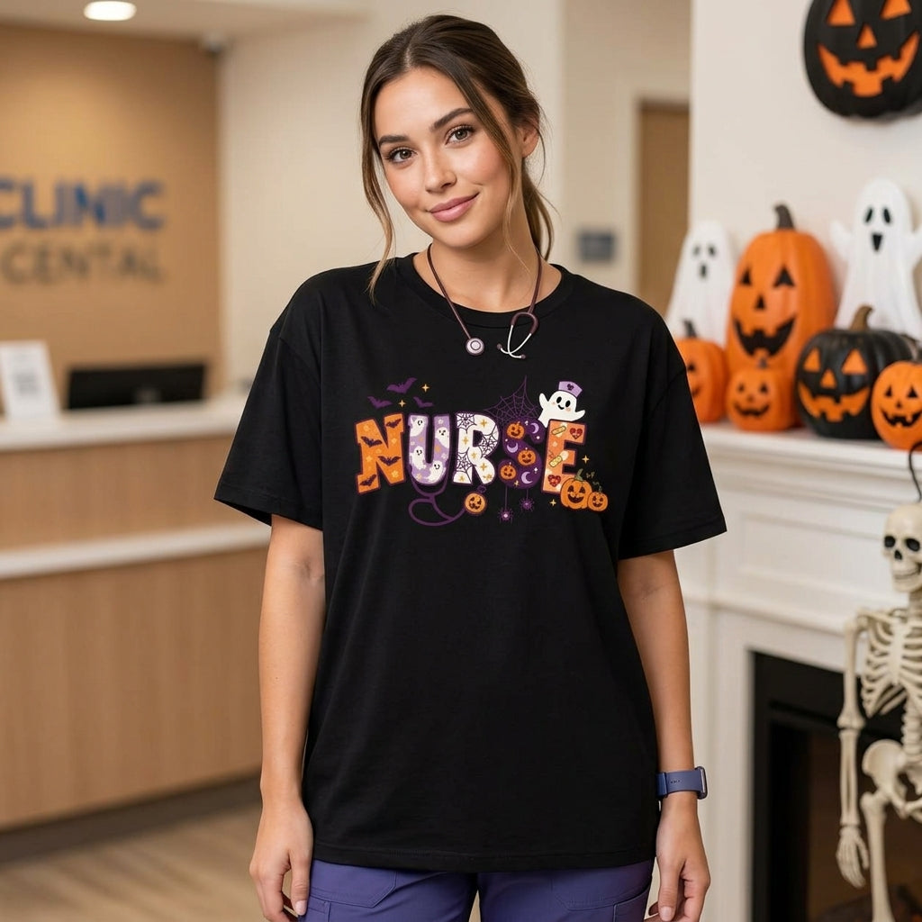 Halloween Nurse Shirt - Spooky Nursing T-shirt Sweatshirt Hoodie for Fall - mockup 1