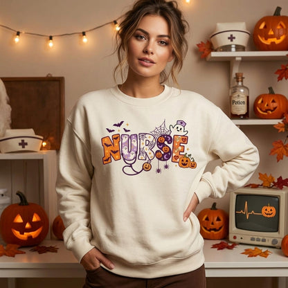 Halloween Nurse Shirt - Spooky Nursing T-shirt Sweatshirt Hoodie for Fall - mockup 2