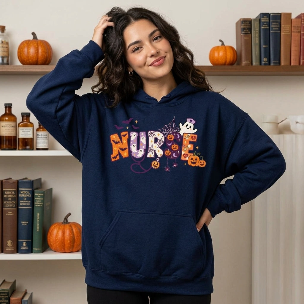 Halloween Nurse Shirt - Spooky Nursing T-shirt Sweatshirt Hoodie for Fall - mockup 3