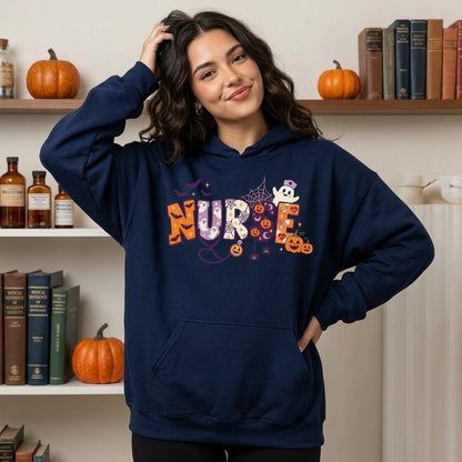 Halloween Nurse Shirt - Spooky Nursing T-shirt Sweatshirt Hoodie for Fall - mockup 3