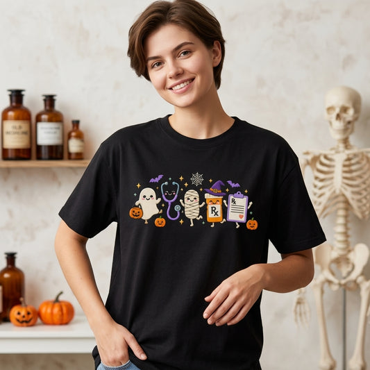 Halloween Nursing Doodle T-Shirt Sweatshirt Hoodie – Spooky Nurse Life Gift - mockup 1