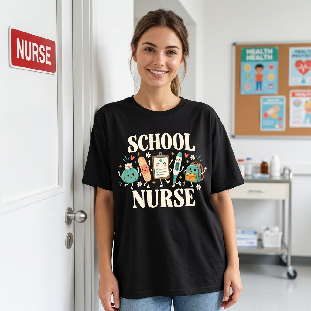 Cute School Nurse Medical Doodle T-Shirt Sweatshirt Hoodie - Back To School RN Gift - mockup 1