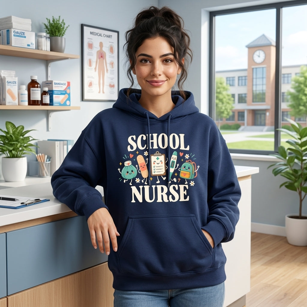 Cute School Nurse Medical Doodle T-Shirt Sweatshirt Hoodie - Back To School RN Gift - mockup 3