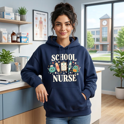 Cute School Nurse Medical Doodle T-Shirt Sweatshirt Hoodie - Back To School RN Gift - mockup 3