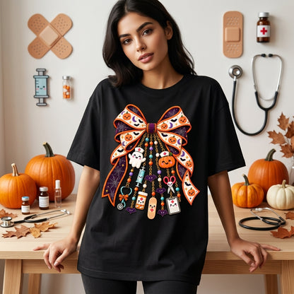 Personalized Halloween Nurse Doodles T-shirt Sweatshirt Hoodie – Spooky Medical Gift - mockup 1