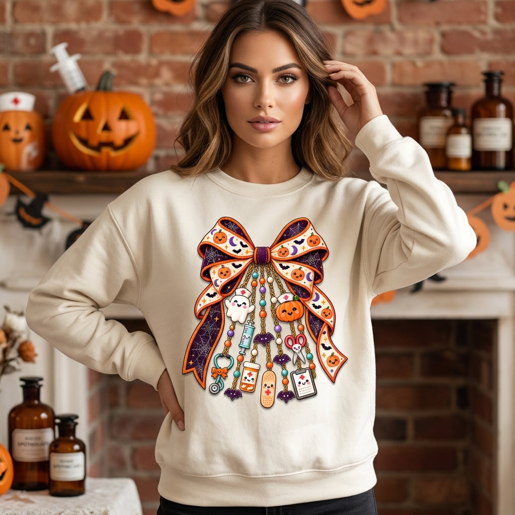 Personalized Halloween Nurse Doodles T-shirt Sweatshirt Hoodie – Spooky Medical Gift - mockup 2