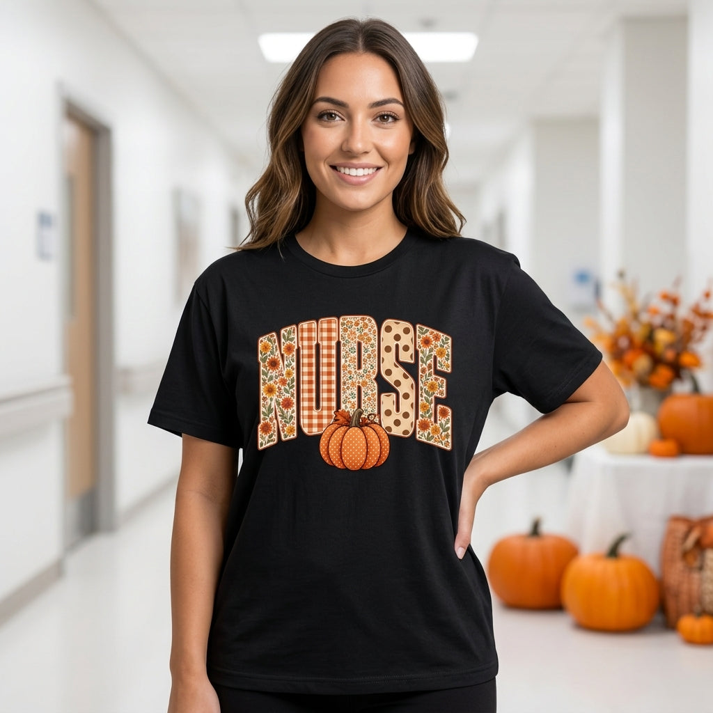 Retro Nurse Pumpkin T-shirt Sweatshirt Hoodie - Fall Floral Nursing Apparel - mockup 1