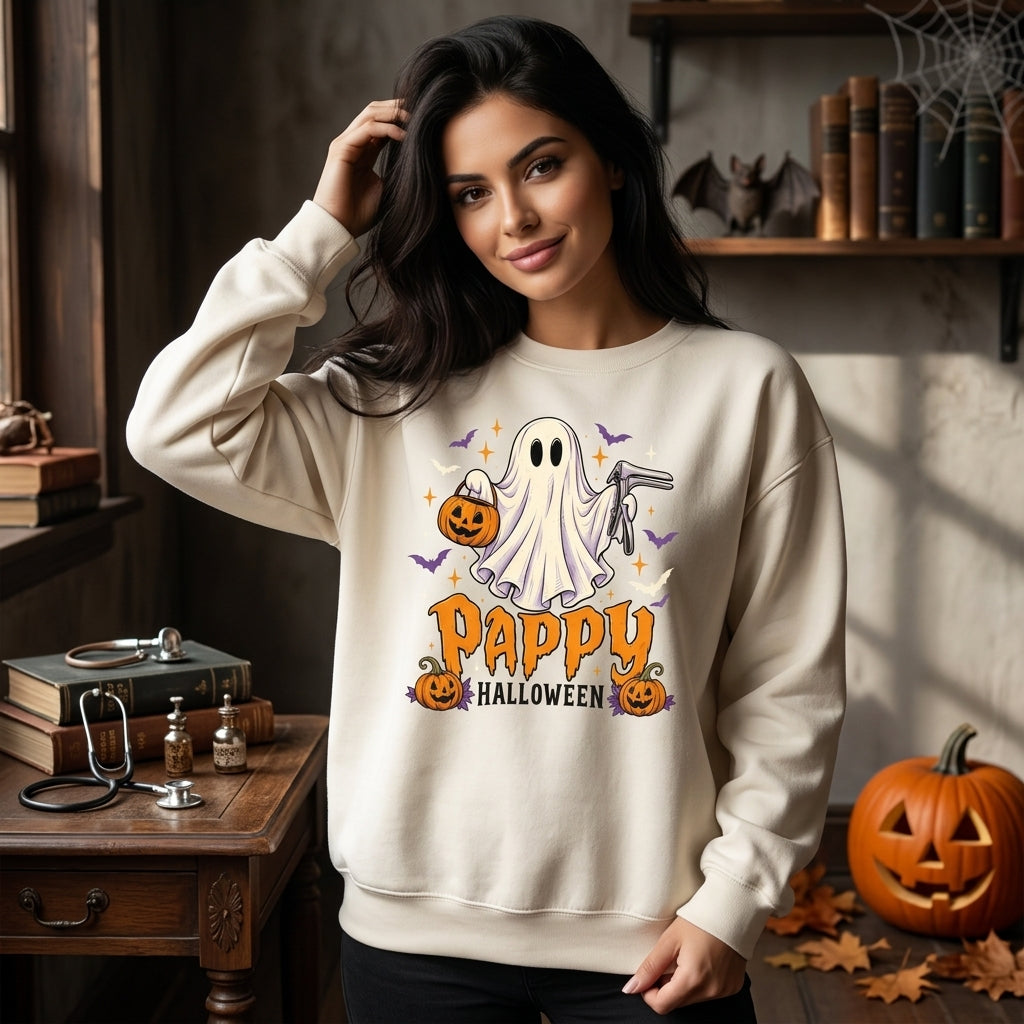 Pappy Halloween Ghost Gynecologist T-shirt Sweatshirt Hoodie - Funny OB Nurse Gift - mockup 2