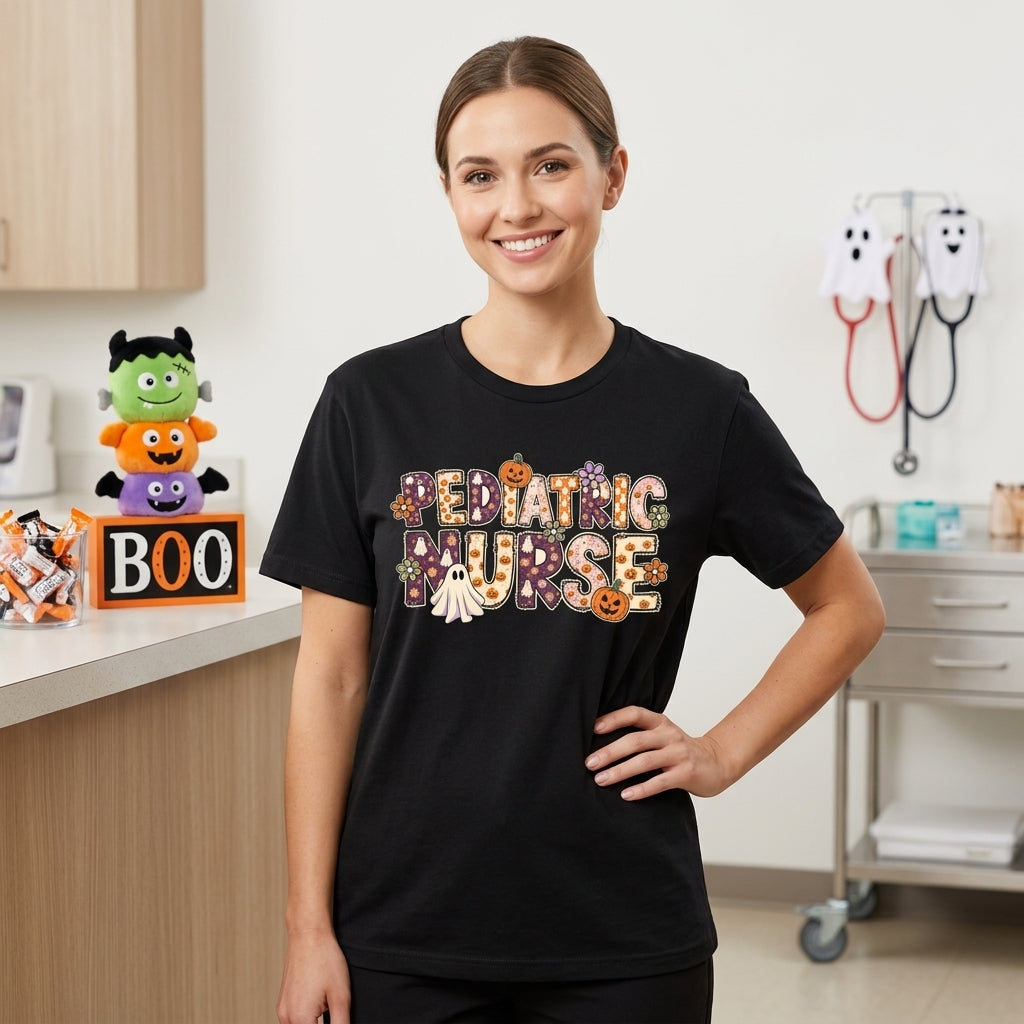 Spooky Pediatric Nurse Halloween T-Shirt Sweatshirt Hoodie - PEDS Nurse Fall Gift - mockup 1