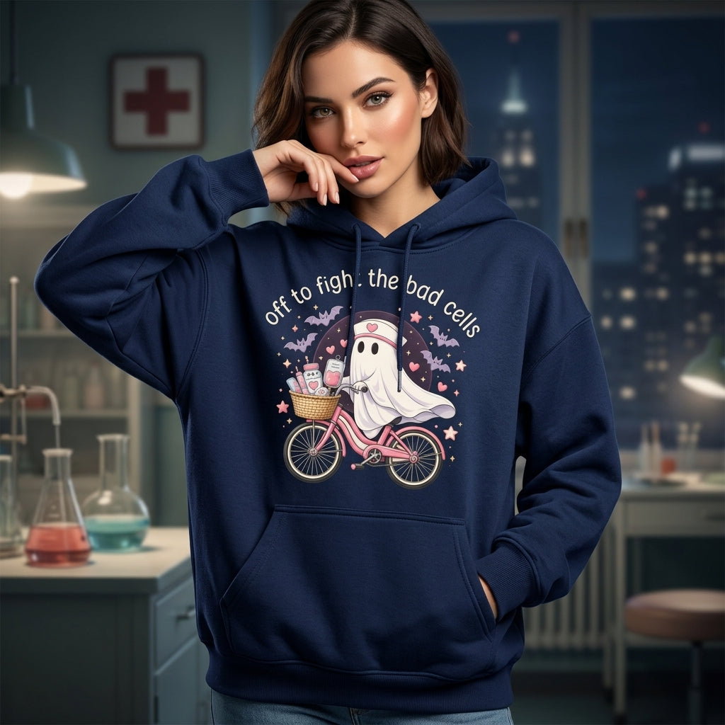 Off to Fight the Bad Cells Ghost Nurse T-shirt Sweatshirt Hoodie – Chemo Support Gift - mockup 3