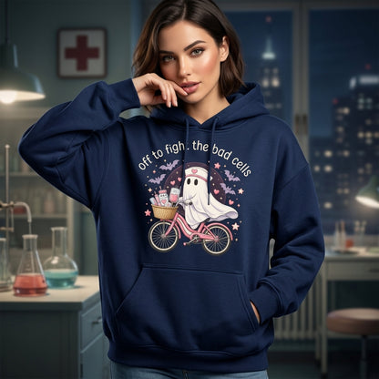 Off to Fight the Bad Cells Ghost Nurse T-shirt Sweatshirt Hoodie – Chemo Support Gift - mockup 3