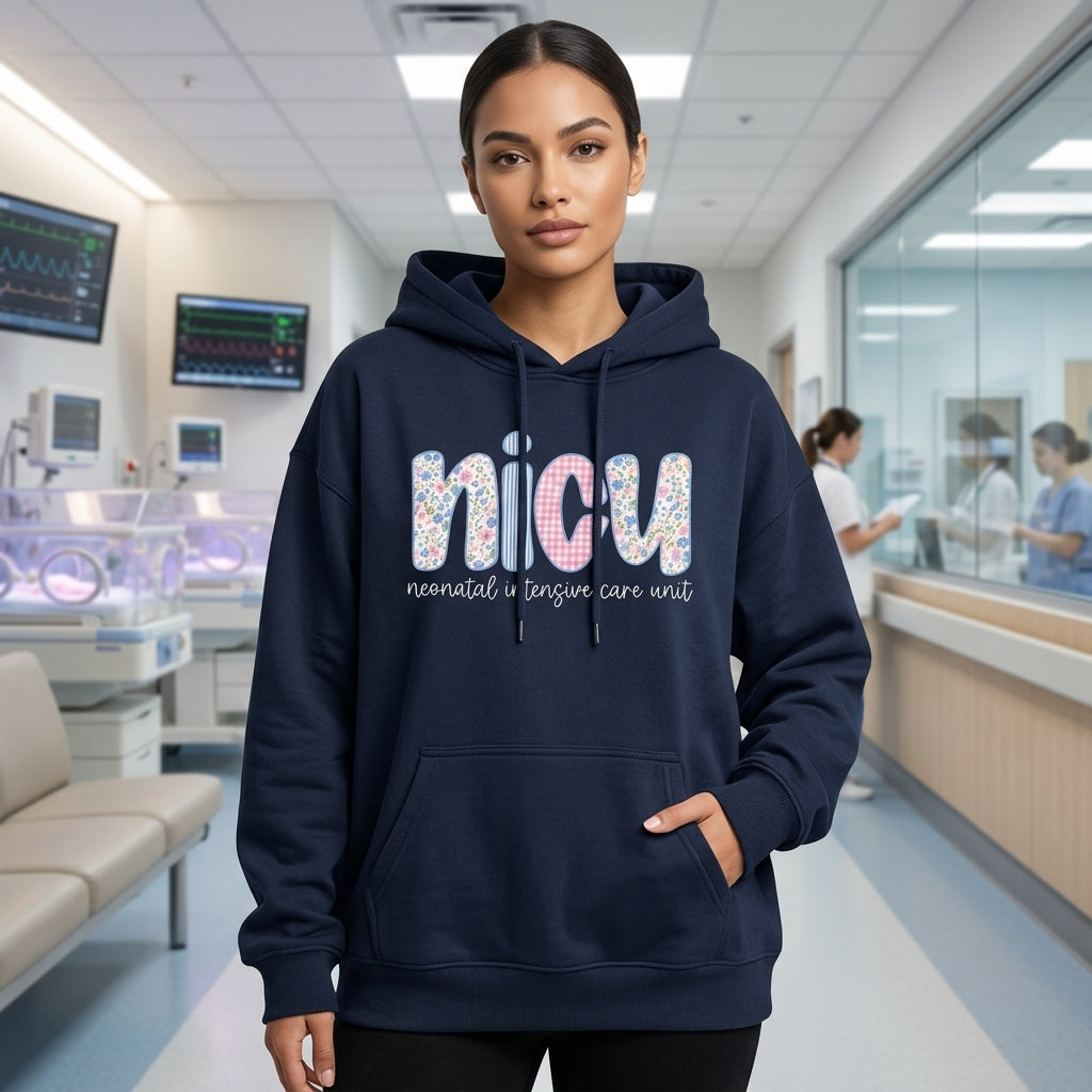 NICU Floral Gingham Neonatal Intensive Care Unit T-shirt Sweatshirt Hoodie - mockup 3