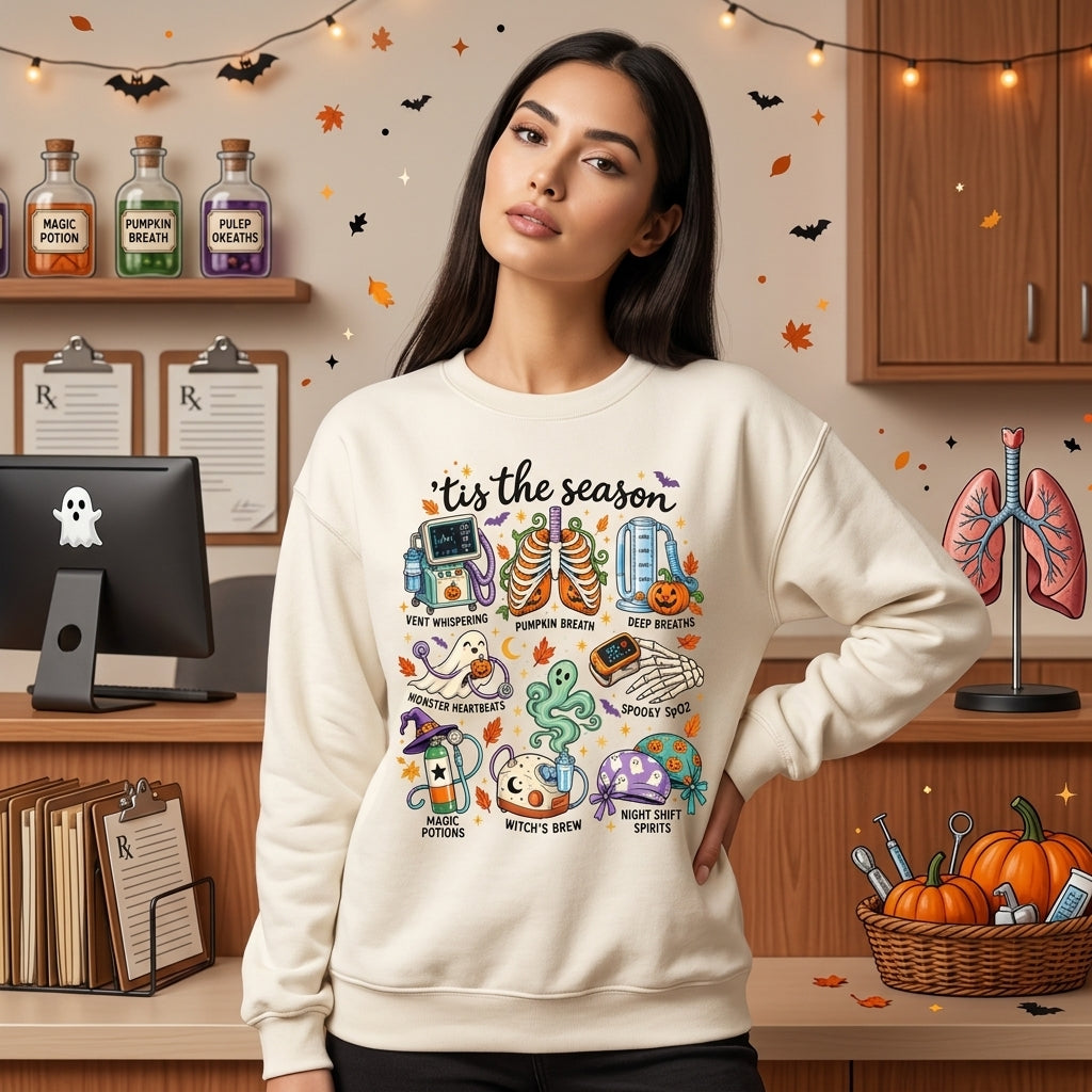'Tis The Season Respiratory Therapist Halloween T-shirt Sweatshirt Hoodie – RT Gift - mockup 2