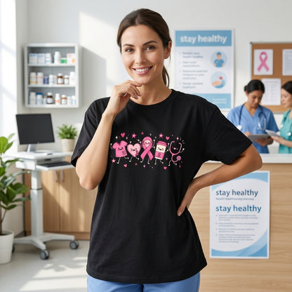 Breast Cancer Nurse Pink Ribbon Medical Doodle T-shirt Sweatshirt Hoodie – Cute Oncology Gift - mockup 1