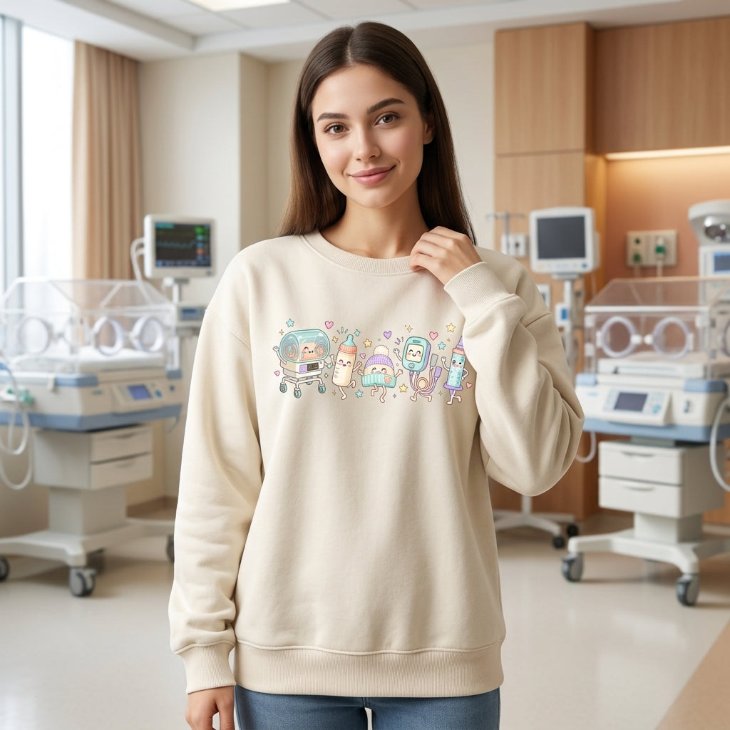 Cute Cartoon NICU Medical Team T-shirt Sweatshirt Hoodie – Neonatal Nurse Gift - mockup 2