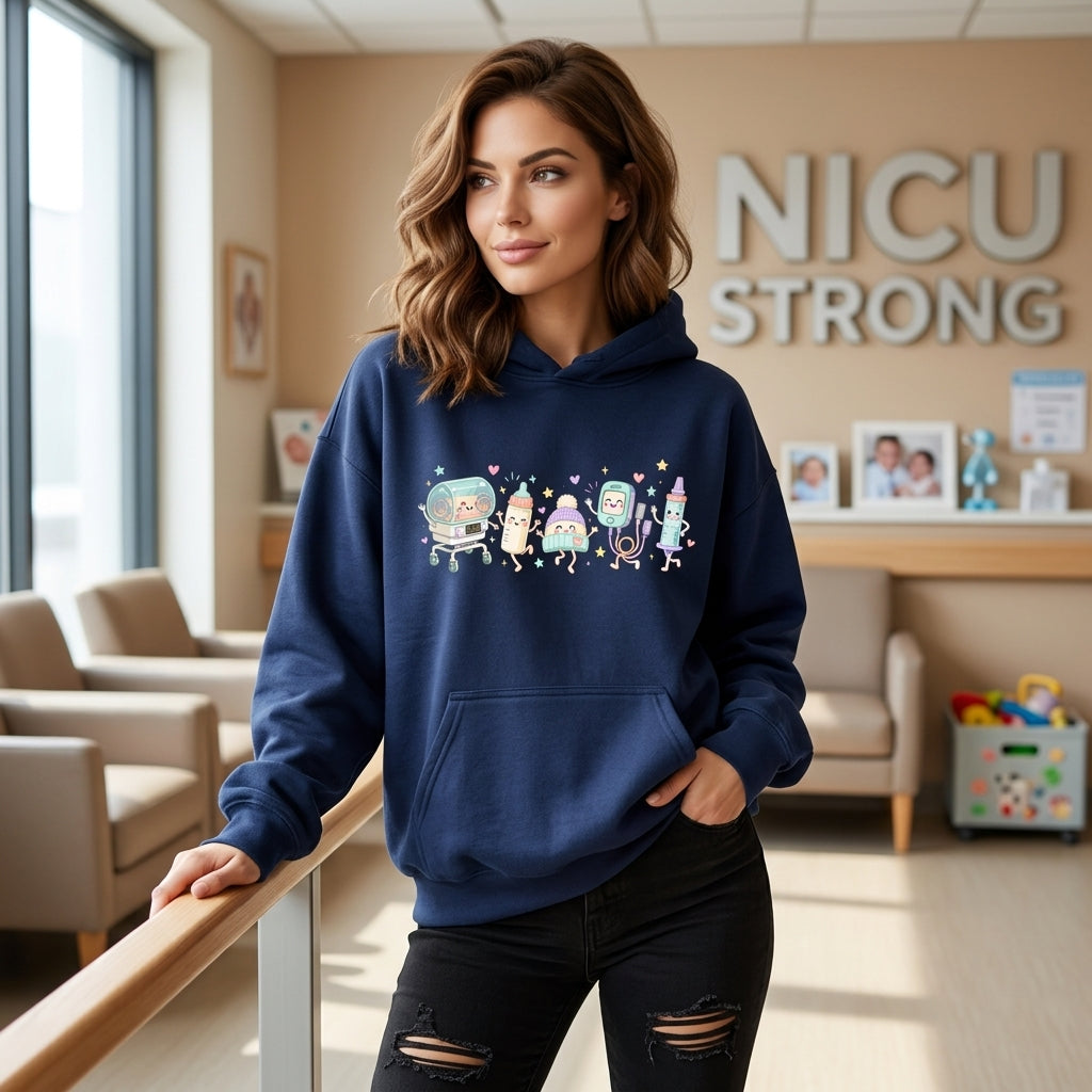 Cute Cartoon NICU Medical Team T-shirt Sweatshirt Hoodie – Neonatal Nurse Gift - mockup 3