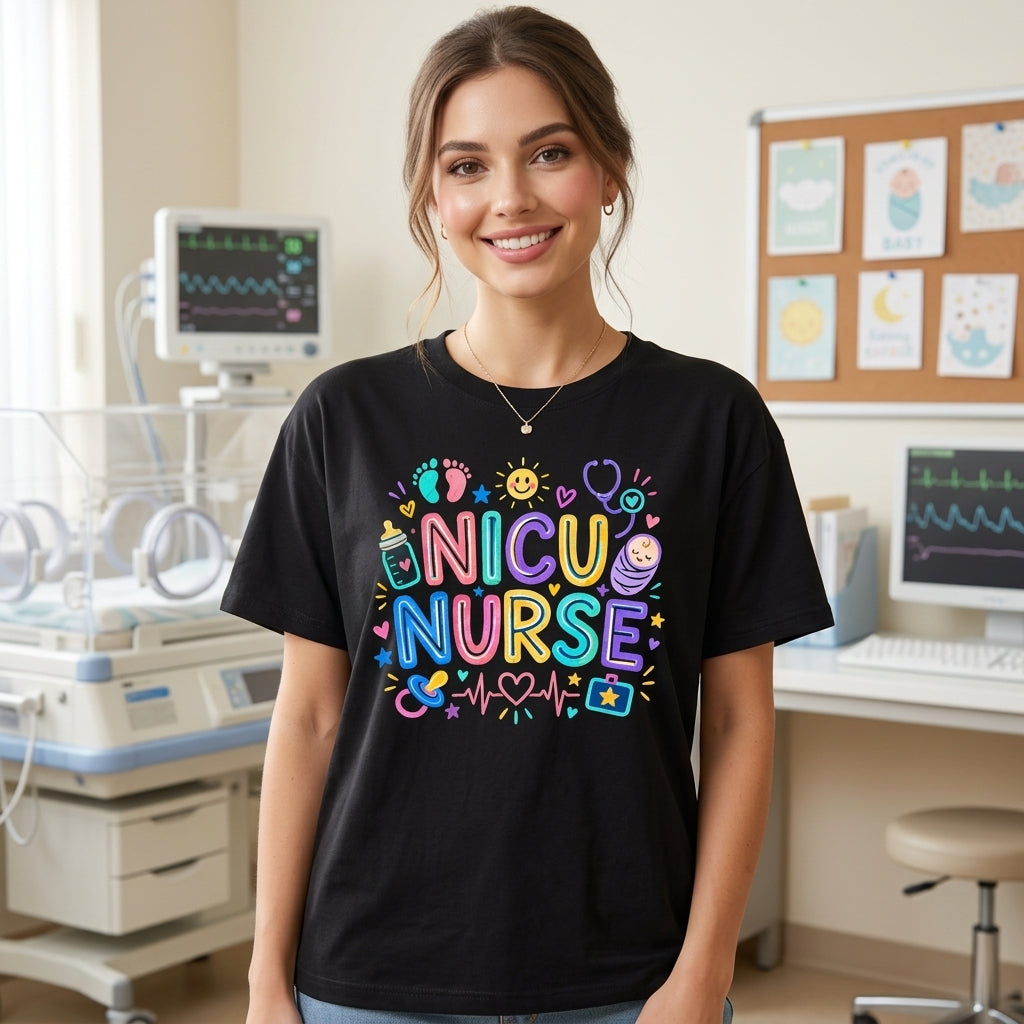 NICU Nurse Shirt Colorful Neonatal Intensive Care Unit T-shirt Sweatshirt Hoodie - mockup 1