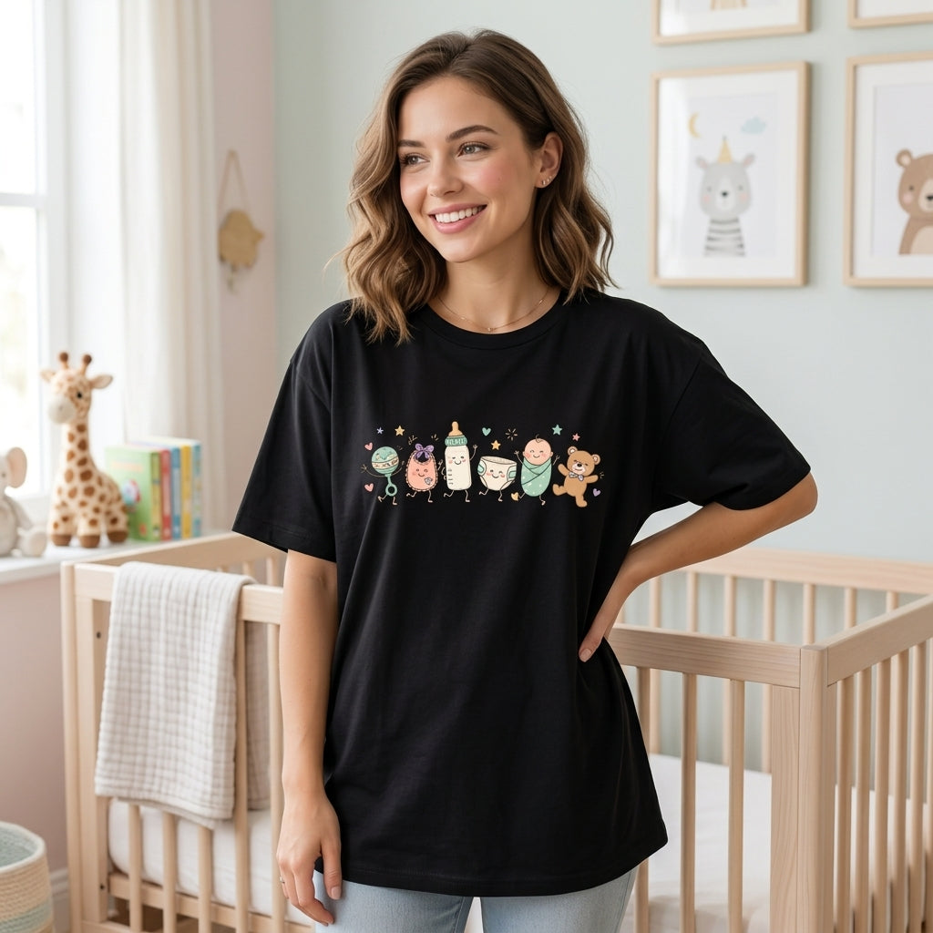 Doodle Mother Baby Nurse T-Shirt Sweatshirt Hoodie – Postpartum Nurse Gift - mockup 1