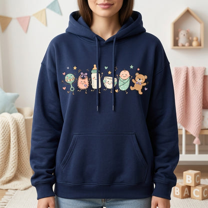 Doodle Mother Baby Nurse T-Shirt Sweatshirt Hoodie – Postpartum Nurse Gift - mockup 3
