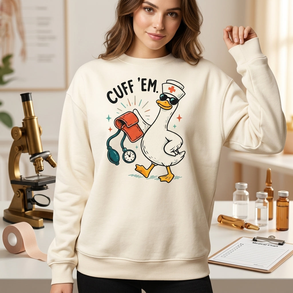 Cuff Em Funny Goose Nurse T-shirt Sweatshirt Hoodie - Funny ER RN Gift - mockup 2
