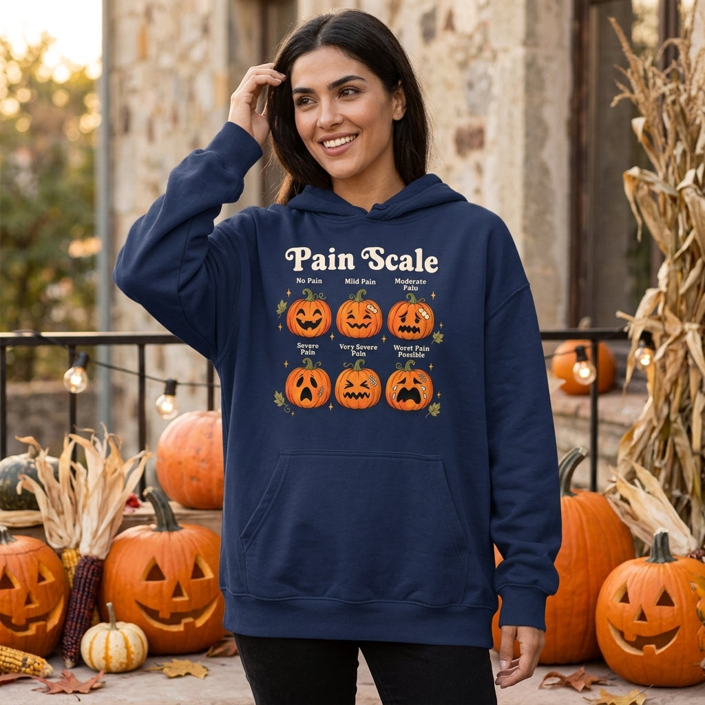 Halloween Nurse Pumpkin Pain Scale T-shirt Sweatshirt Hoodie - Funny Fall Medical Tee - mockup 3