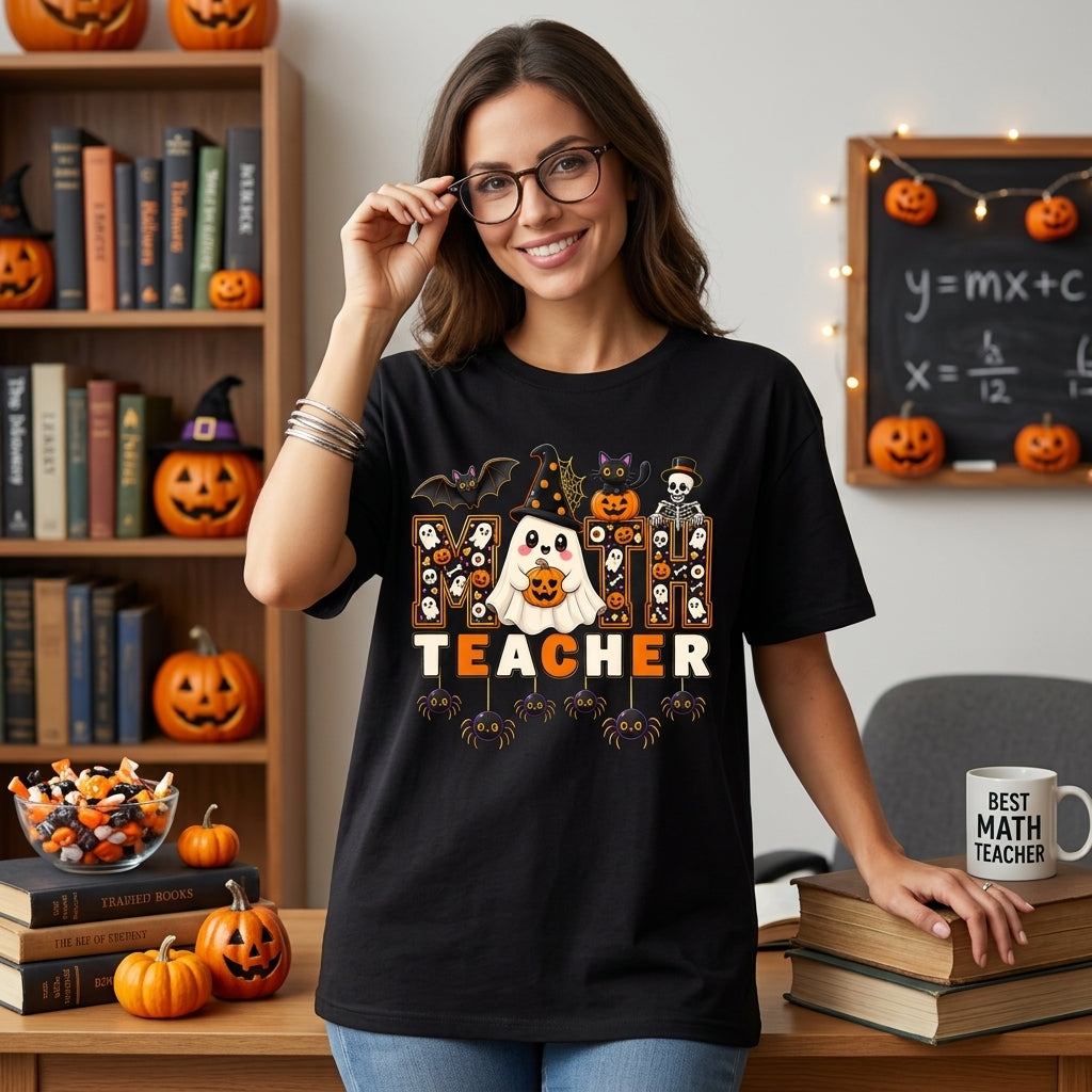 Math Teacher Halloween Shirt - Spooky Ghost Graphic T-shirt Sweatshirt Hoodie - mockup 1
