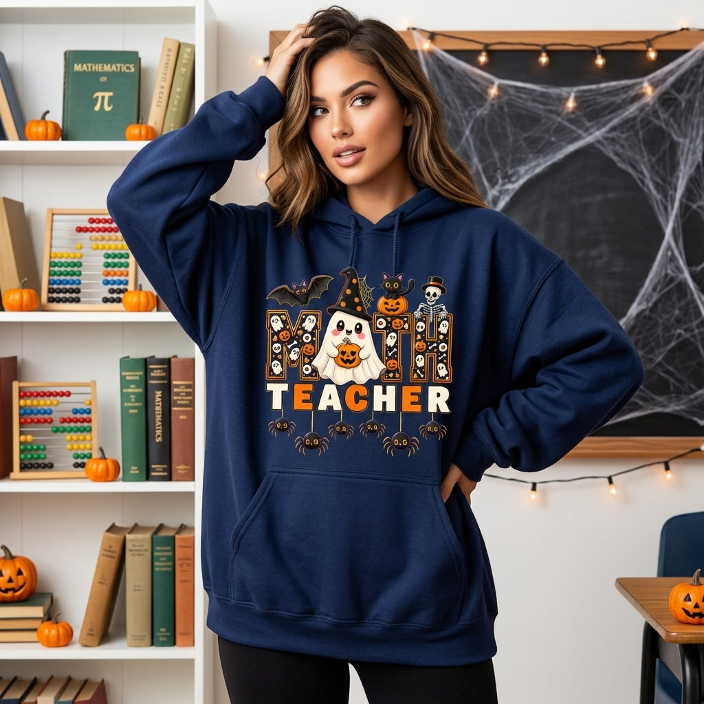 Math Teacher Halloween Shirt - Spooky Ghost Graphic T-shirt Sweatshirt Hoodie - mockup 3