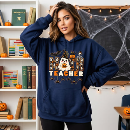 Math Teacher Halloween Shirt - Spooky Ghost Graphic T-shirt Sweatshirt Hoodie - mockup 3