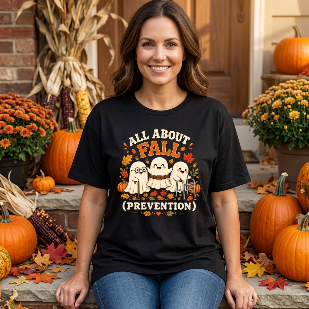 Ghost All About Fall Prevention T-shirt Sweatshirt Hoodie – Funny PT OT Halloween Top - mockup 1