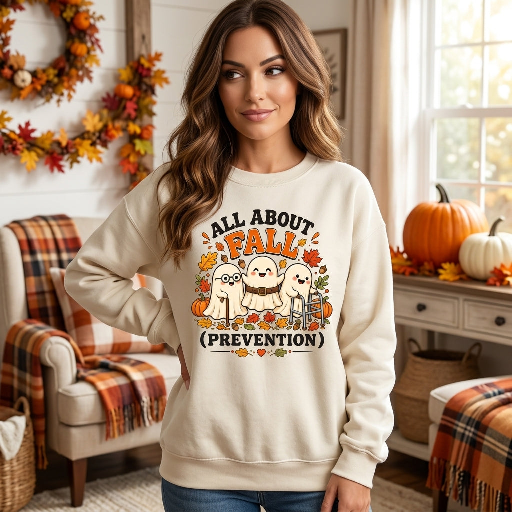 Ghost All About Fall Prevention T-shirt Sweatshirt Hoodie – Funny PT OT Halloween Top - mockup 2