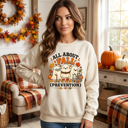 Ghost All About Fall Prevention T-shirt Sweatshirt Hoodie – Funny PT OT Halloween Top - mockup 2