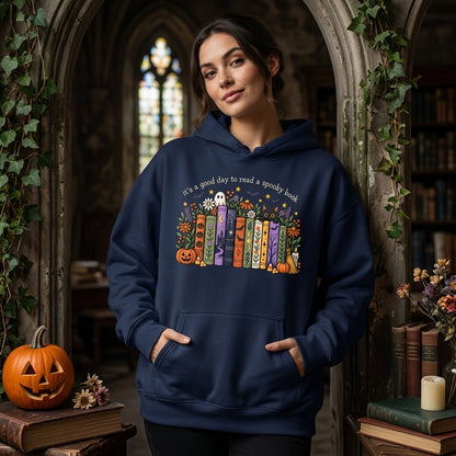 It's a Good Day to Read a Spooky Book T-shirt Sweatshirt Hoodie – Fall Reader Gift - mockup 3