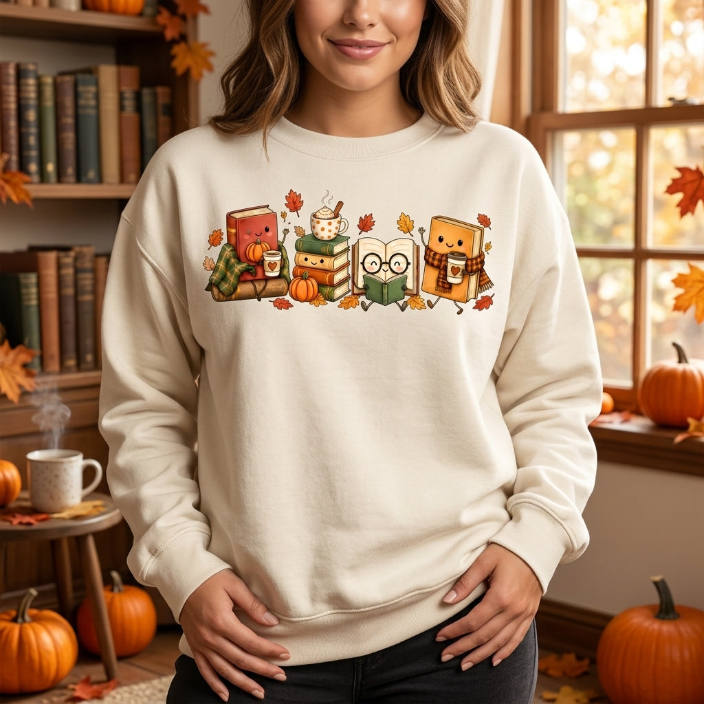 Cozy Book Lover T-shirt Sweatshirt Hoodie – Cute Autumn Reading & Coffee Design - mockup 2