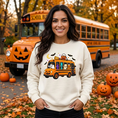 Halloween Teacher School Bus T-shirt Sweatshirt Hoodie - Spooky School Supplies Graphic Tee - mockup 2