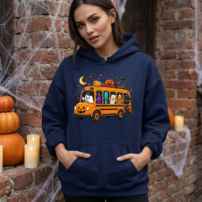 Halloween Teacher School Bus T-shirt Sweatshirt Hoodie - Spooky School Supplies Graphic Tee - mockup 3