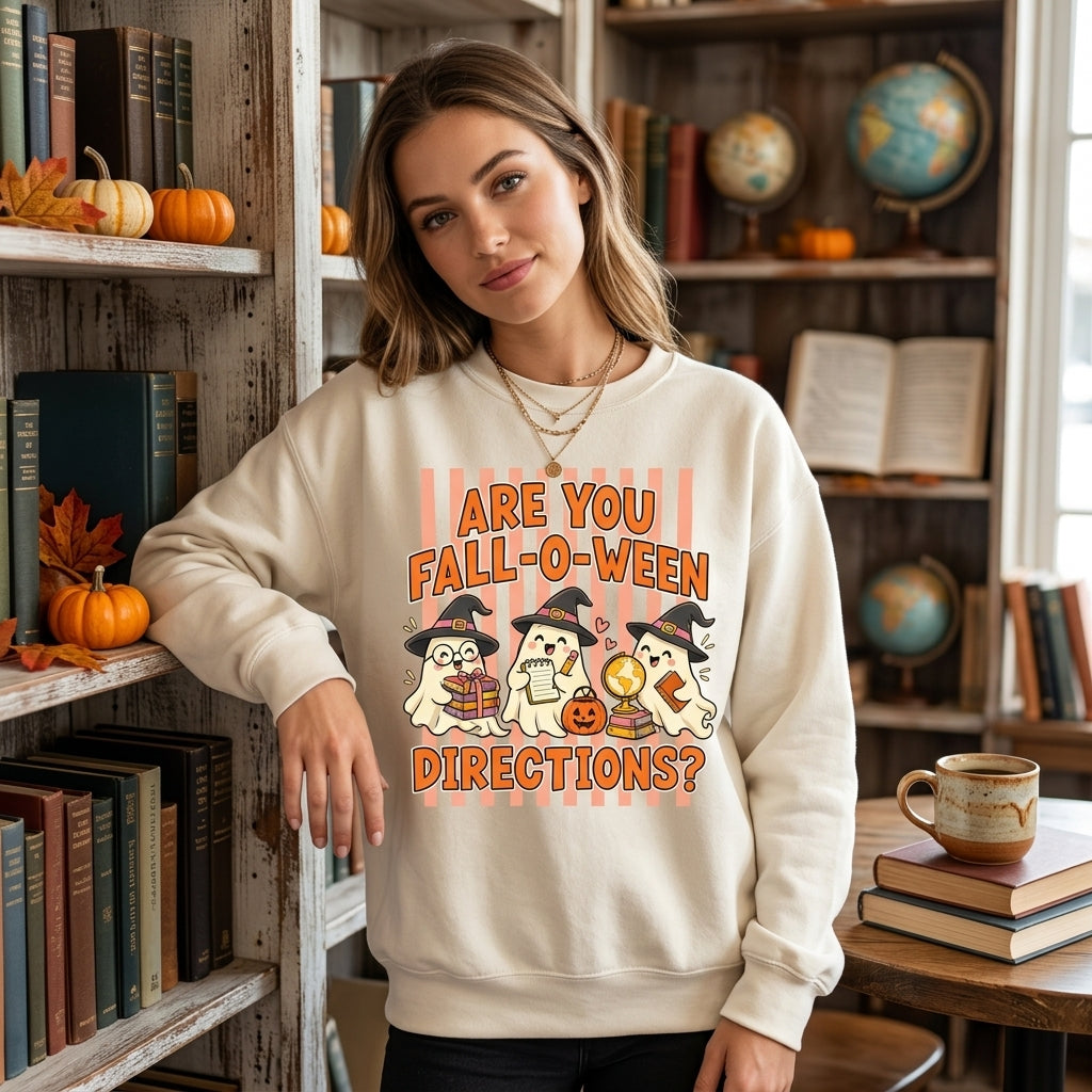 Are You Fall-O-Ween Directions Ghost Teacher T-shirt Sweatshirt Hoodie – Funny Halloween Shirt - mockup 2