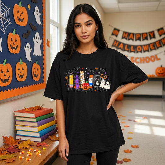 Halloween School Supplies Shirt Cute Spooky Pencil T-shirt Sweatshirt Hoodie – Teacher Gift - mockup 1