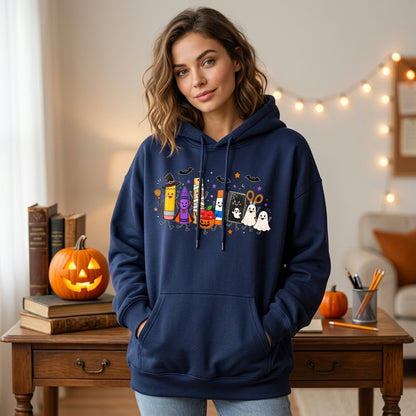 Halloween School Supplies Shirt Cute Spooky Pencil T-shirt Sweatshirt Hoodie – Teacher Gift - mockup 3