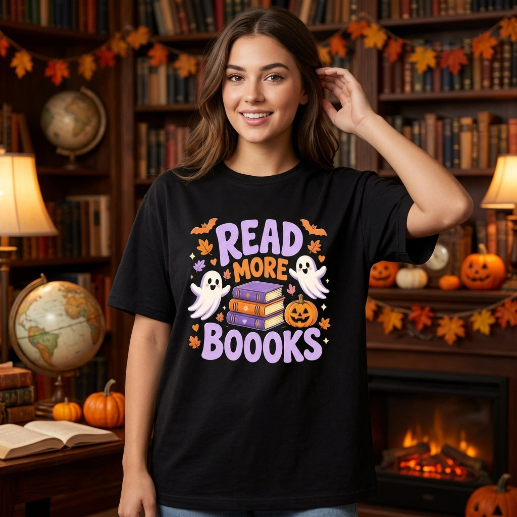 Halloween Read More Boooks Ghost Bookish T-shirt Sweatshirt Hoodie for Teachers & Librarians - mockup 1