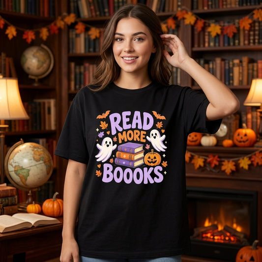 Halloween Read More Boooks Ghost Bookish T-shirt Sweatshirt Hoodie for Teachers & Librarians - mockup 1