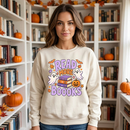 Halloween Read More Boooks Ghost Bookish T-shirt Sweatshirt Hoodie for Teachers & Librarians - mockup 2