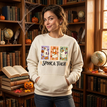 Spook & Teach Cute Ghost Duck Teacher T-shirt Sweatshirt Hoodie for Halloween - mockup 2
