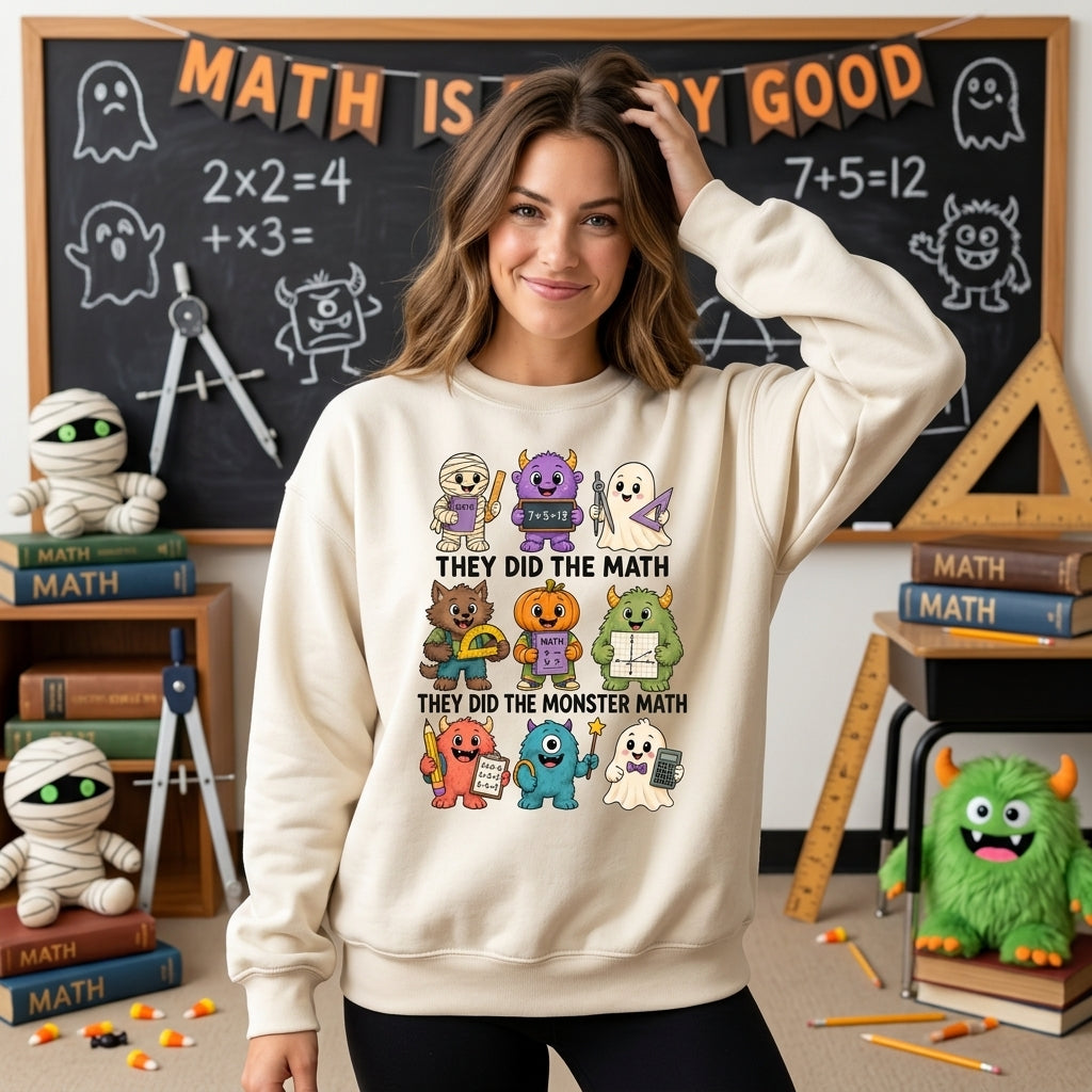 They Did The Monster Math T-shirt Sweatshirt Hoodie – Funny Math Teacher Halloween Gift - mockup 2