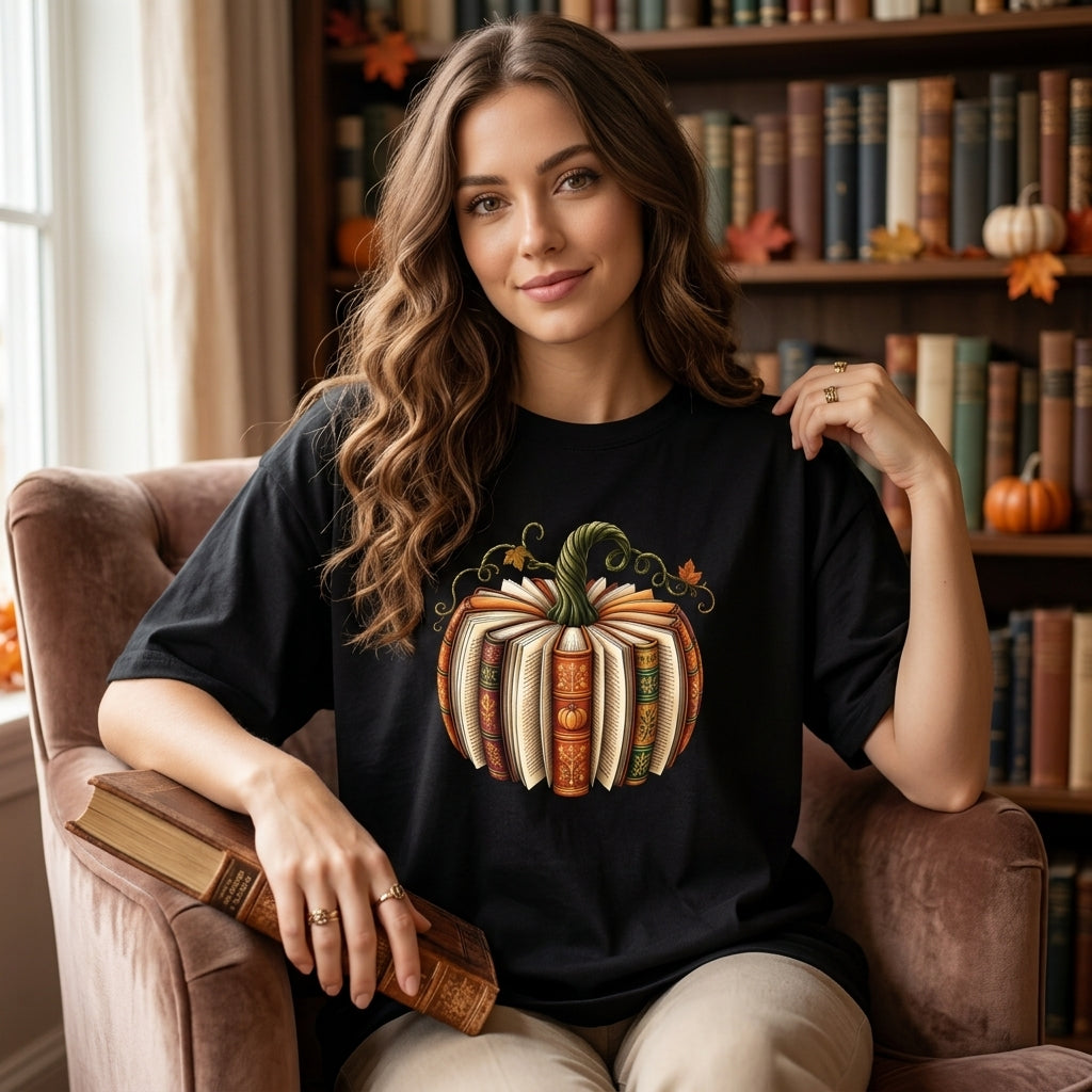 Fall Book Pumpkin Halloween Shirt - Artistic Bookish T-shirt Sweatshirt Hoodie for Book Lovers - mockup 1