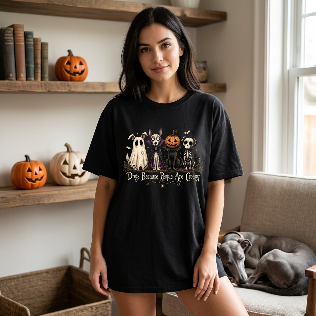 Dogs Because People Are Creepy T-shirt Sweatshirt Hoodie – Funny Halloween Dog Lover Gift - mockup 1